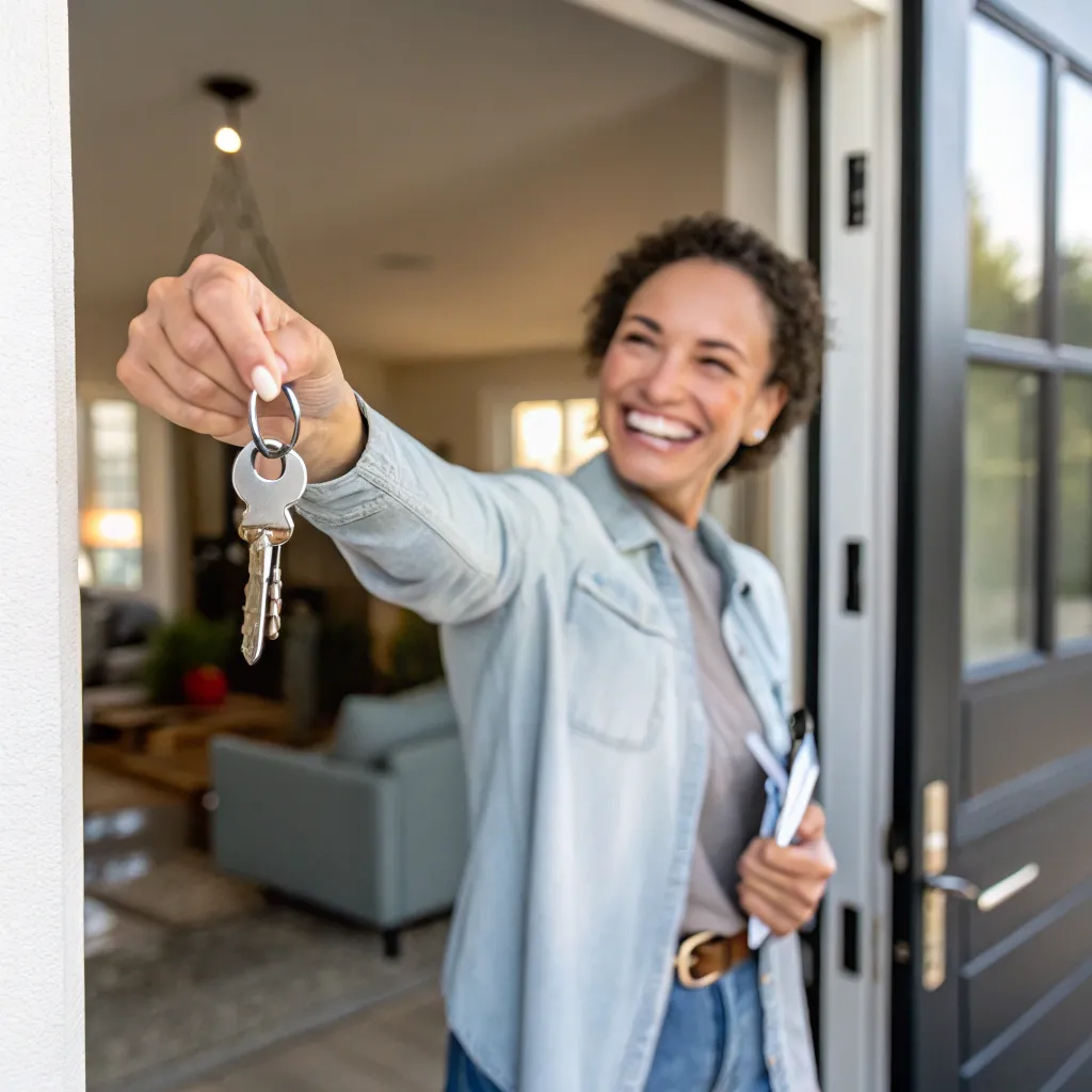 Client holding keys with a smile